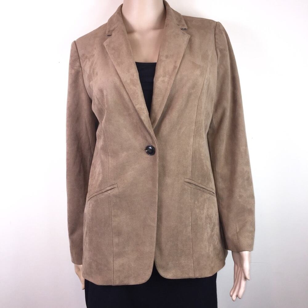 Chico’s Tan Faux Suede One-Button Fully‎ Lined Blazer Jacket, Sz 0 (4)